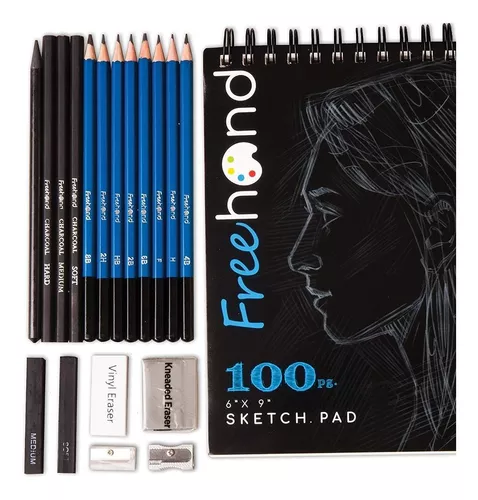 Norberg & Linden Drawing Set - Sketching and Charcoal Pencils - 100 Page Drawing Pad, Kneaded eraser. Art Kit and Supplies for Kids, Teens and Adults