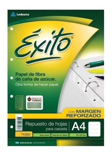 Repuesto Hojas A4 Rayadas Exito X 48 Hojas Margen Reforzado