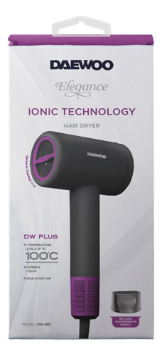 Secadora De Cabello Profesional Daewoo 2 Velocidades 110°c Indicador Led Temperatura Tecnología Iónica Color Negro Dw-se3