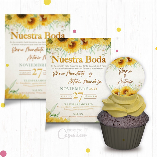 Invitación Digital Fiesta Boda Girasoles Romántica Xv Años