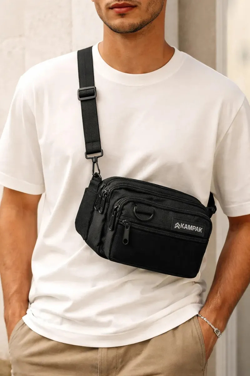 Canguro Kampak B08 Pechera Bandolera Multiformas 3 En 1 Negro Liso