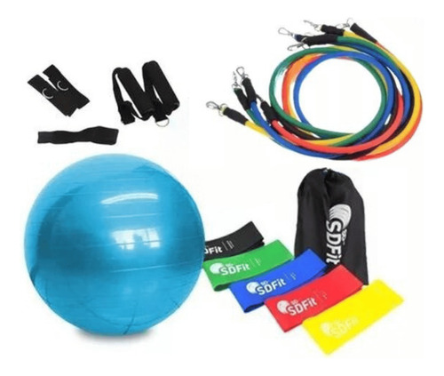 Pelota Pilates 75 Cm + Pack Loops + Kit 11 Piezas