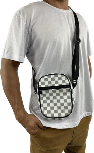 Mini Bolsa Pochete Necessaire Art Mania Bolsa Transversal Cor Branco Desenho do tecido Listras