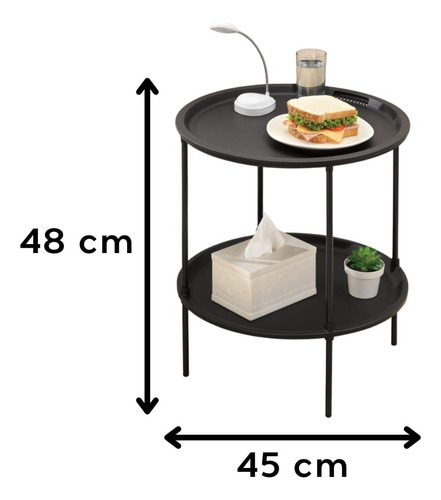 Mesa Auxiliar 2 En 1 Elegante Con Bandeja Charola Removible Negro