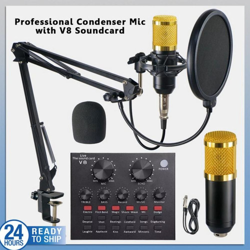 Kit De Microfone Condensador Bm800 Placa De Som Externa Usb
