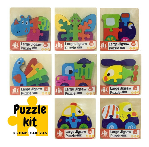 Imagen 1 de 4 de Kit 8 Puzzles Variados/ Rompecabezas Didáctico 5-7 Pieza 