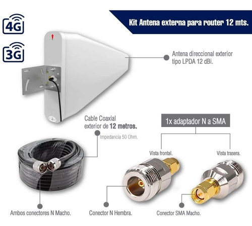 Kit 12m Antena Externa Para Router 3g 4g (mejorar De Señal)