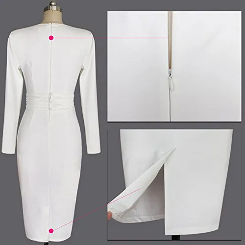 Leezeshaw Vestido De Tubo Delgado Con Pliegues De Manga Larg