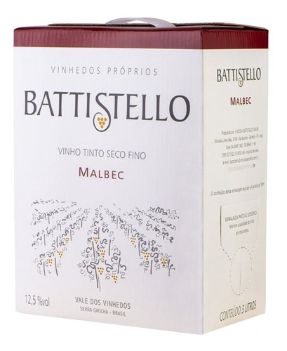 Vinho Battistello Malbec Tinto Seco Bag In Box 3lts