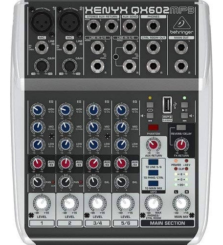 Consola Mixer De 6 Canales Behringer Qx602mp3 - Usb Playback