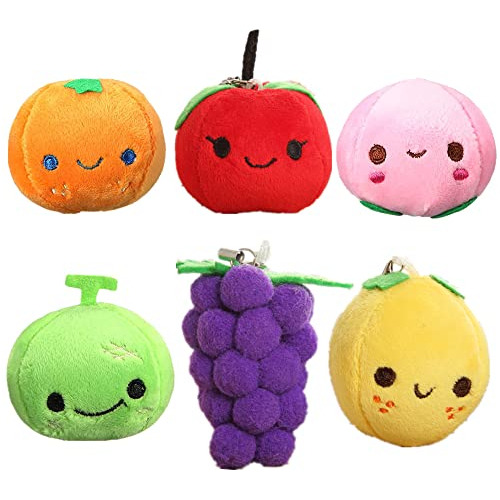 Aucooma 6pcs Juguetes De Frutas Rellenos Plush Keychain Soft