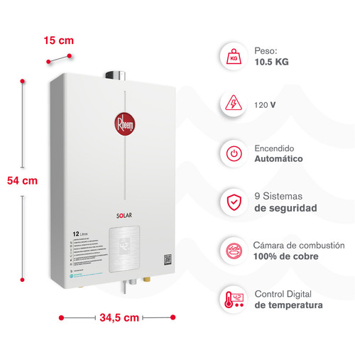Calentador De Agua 12lt Gas Natural Tiro Forzado Dig Rheem Color Blanco Tipo de gas GN 120V