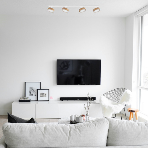 Riel 1m Con 4 Cabezales Egos Madera Led Living Buena Luz Estructura Blanco Frío