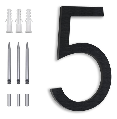 Numero Para Casa Aluminio Negro Numero 5 Minimalista Clasico