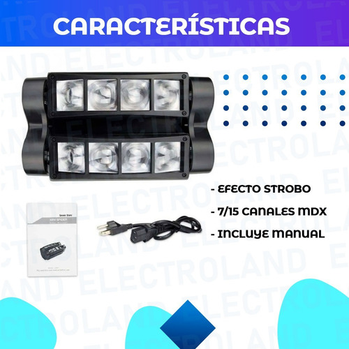 Imagen 5 de 10 de Mini Spider Cabezal Móvil Luces Rgb Doble Barra Led 8 Leds