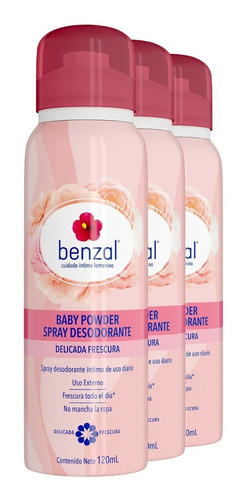 Benzal Spray Desodorante Íntimo Baby Powder 3 Pack  