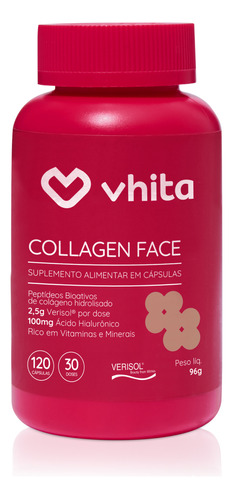Colágeno Hidrolisado Verisol com Ácido Hialurônico e Vitaminas em cápsulas - Collagen Face Vhita