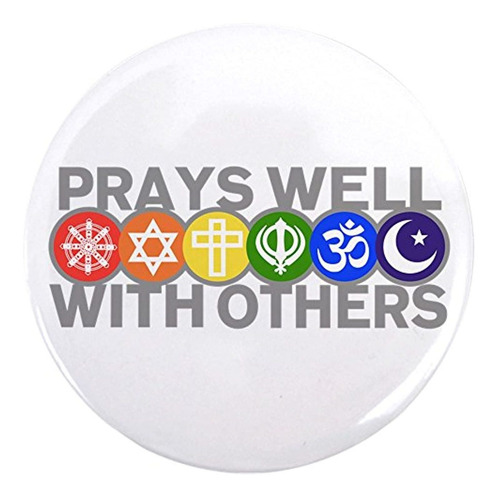 3.5 Inch Button Prays Well With Others Peace Symbol