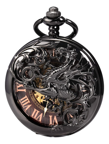 Reloj De Bolsillo Mecánico Con Cadena De Dragón Antiguo