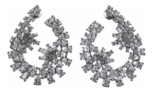 Aretes Rodio Platinado Swarovski Zc Ovalo Flores Saphire