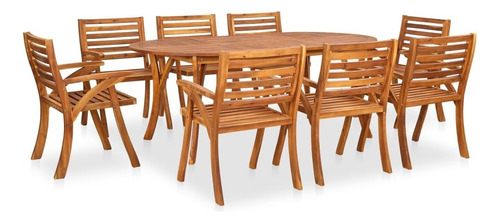 Juego De Comedor De Jardín De 9 Piezas De Madera De Acacia Estructura Café