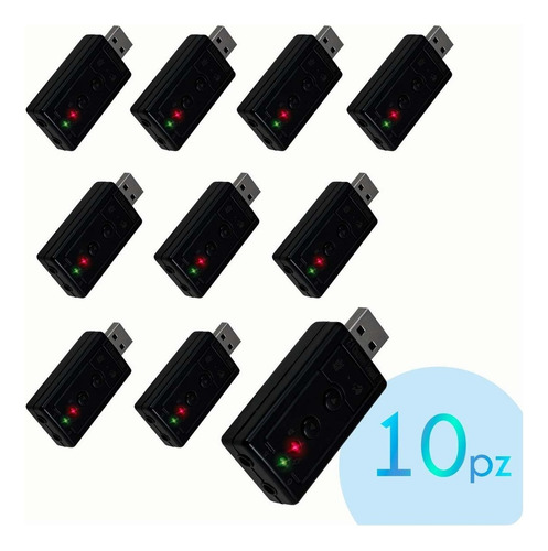 10 Pz Tarjeta De Sonido Usb Externa Audio 7.1 Canales 3d Color Negro