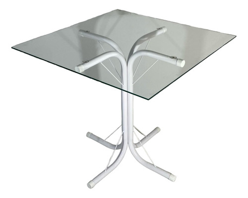 Mesa Jantar Escrivaninha 70cm Quadrada Vidro Base Metal Mia