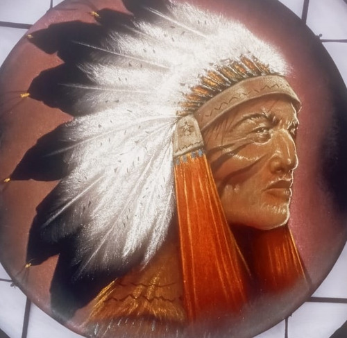Atrapasueño Grande De Jefe Indio Pintado A Mano 62 Cm X 82cm
