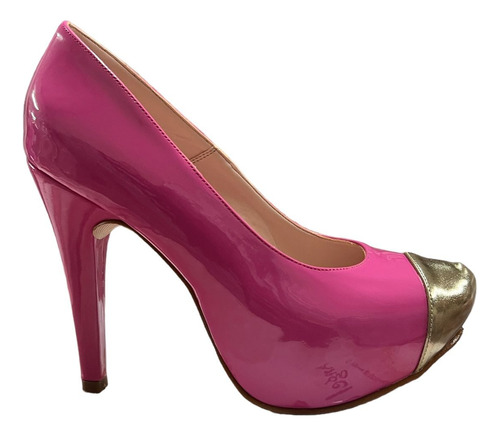 Zapato Stiletto Fucsia Punta Dorada Ac-299