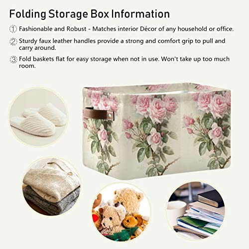 Caja Almacenamiento Plegable Diseño Rosas Vintage Asas Estan
