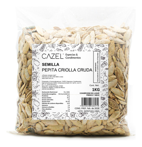 Pepita Entera Criolla Oaxaqueña Natural Cruda 1kg