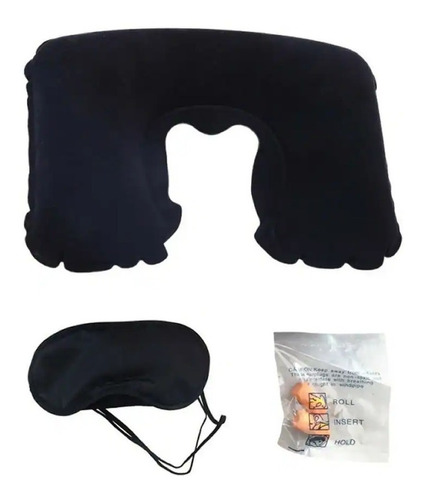 Kit Viaje Almohada Cojin Inflable Para Cuello Antifaz Tapon