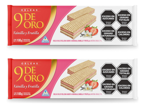 Oblea 9 de Oro Vainilla y Frutilla 100 g  pack x 2