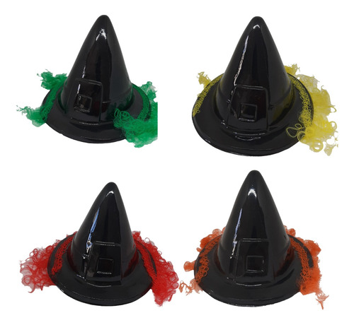 Sombreros Bruja Con Pelo De Colores X6 Colores Variados