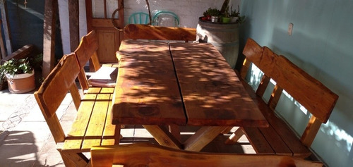 Imagen 1 de 3 de Mesa Para Quincho Rústica Con Bancos Para 10 Personas
