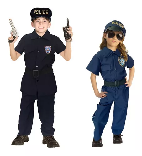 Disfraz Vestido Azul Policia Oficio Con Gorro Y Macana Para Niña