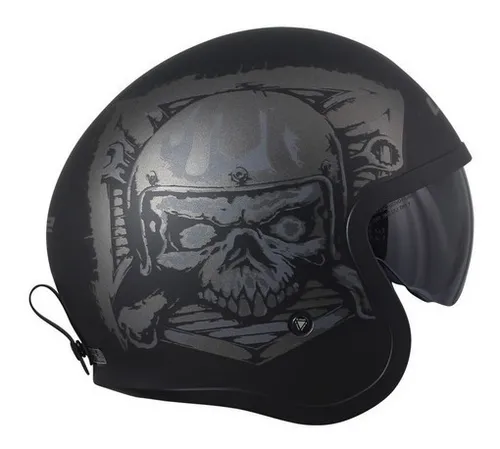 Casco 3 4 Para Moto Ls2 Of599 Spitfire Skull Negro Mate
