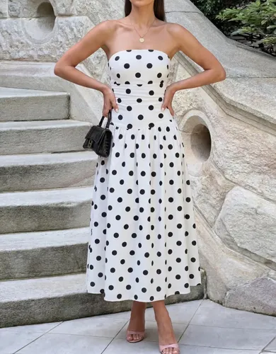 Vestido Feminino Tomara Que Caia Longo Soltinho Poa Bolinha Branco M