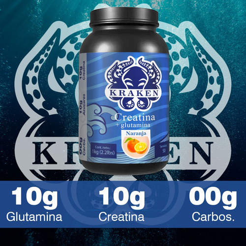 Aminoácidos Pre Creatina+glutamina Kraken 1kg Varios Sabores Naranja