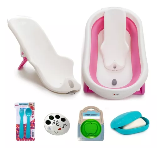 Bañera Bebe Plegable Mega Baby con Tapon y Patas Verde