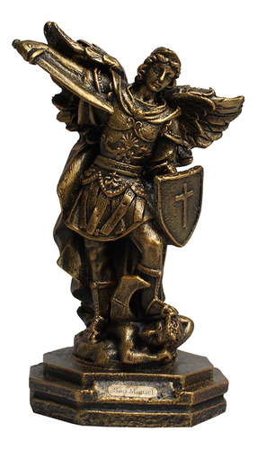 Imagem Arcanjo São Miguel Resina Pintura Bronze Velho 16 Cm