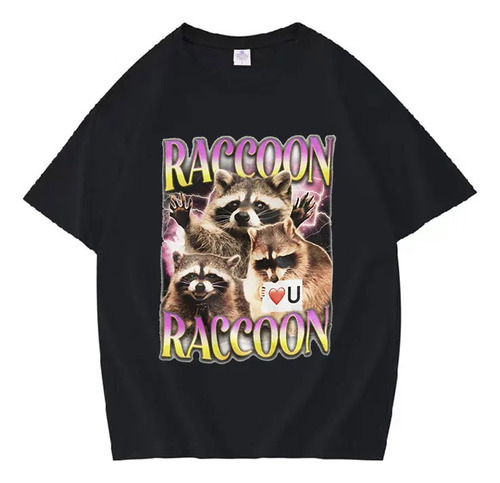 Camiseta De Algodón De Manga Corta Estampada De Mapache