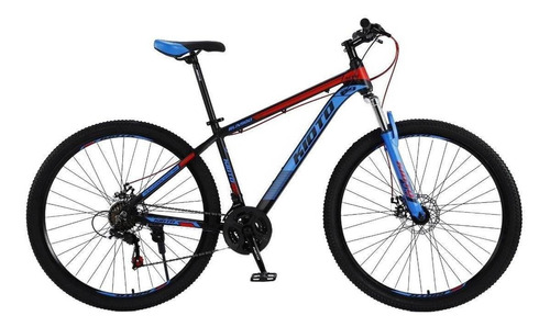 Mountain bike Kioto MTB R29 21v frenos de disco mecánico color azul/rojo con pie de apoyo