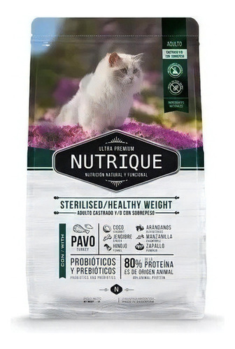 Alimento Nutrique Ultra Premium Sterilised Healthy Weight para gato adulto todos los tamaños sabor pavo en bolsa de 2kg