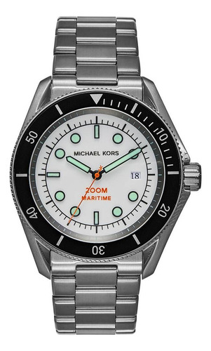 Reloj Pulsera Michael Kors Mk9163 Con Correa De Acero Inoxidable Color Gris Oscuro - Fondo Blanco - Bisel Negro