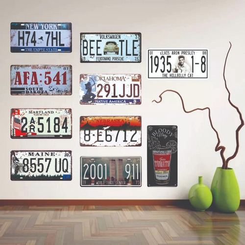 Imagen 2 de 10 de 10 Placas Metalicas Vintage Retro Colgar Decorativas 30x15