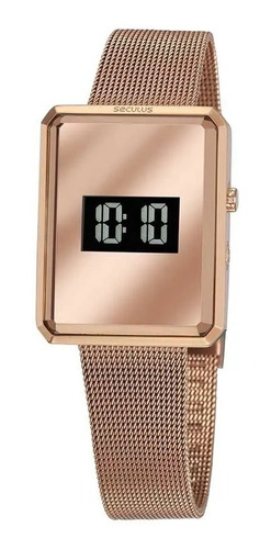 Relógio Seculus Feminino Digital Malha Aço Rosé Original