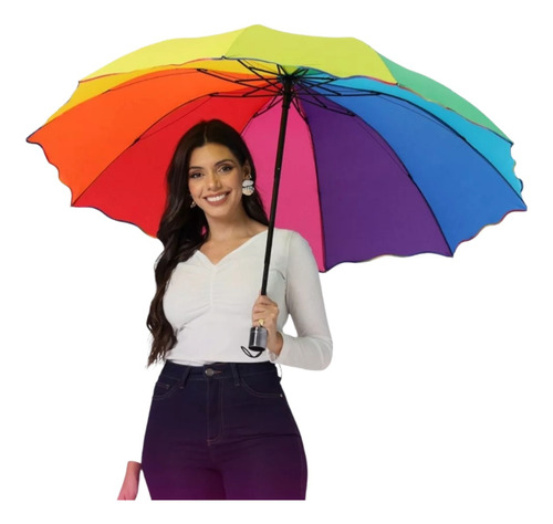 Guarda Chuva Sombrinha Grande Reforçado Cabe Bolsa Arco Iris