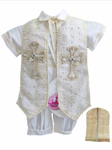 Ropón Bautizo Niño Elegante Traje Bautizo P08 Beige Talla 6 Meses