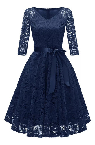 Vestido De Encaje Para Mujer Con Cuello En V